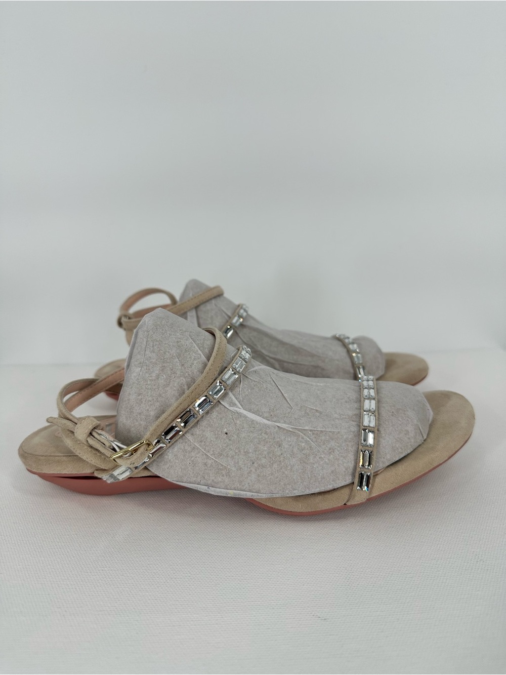 VICE VERSA Marina Beige Crystal Strap Convertible Sandel Heels to Flats Size 7 - Picture 11 of 16